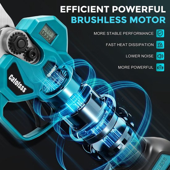 Accu takkenschaar compatibel met Makita 18V batterij, opening 32 mm, Max 45 mm snijdiameter, met 2 m verlengstang, LCD-digitaal display, voor het snoe — afbeelding 5