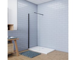 Aica douchewand 120x200cm - 8mm gehard glas - dubbelzijdige nano coating - mat zwart - 140cm N-vorm stabilisatiestang