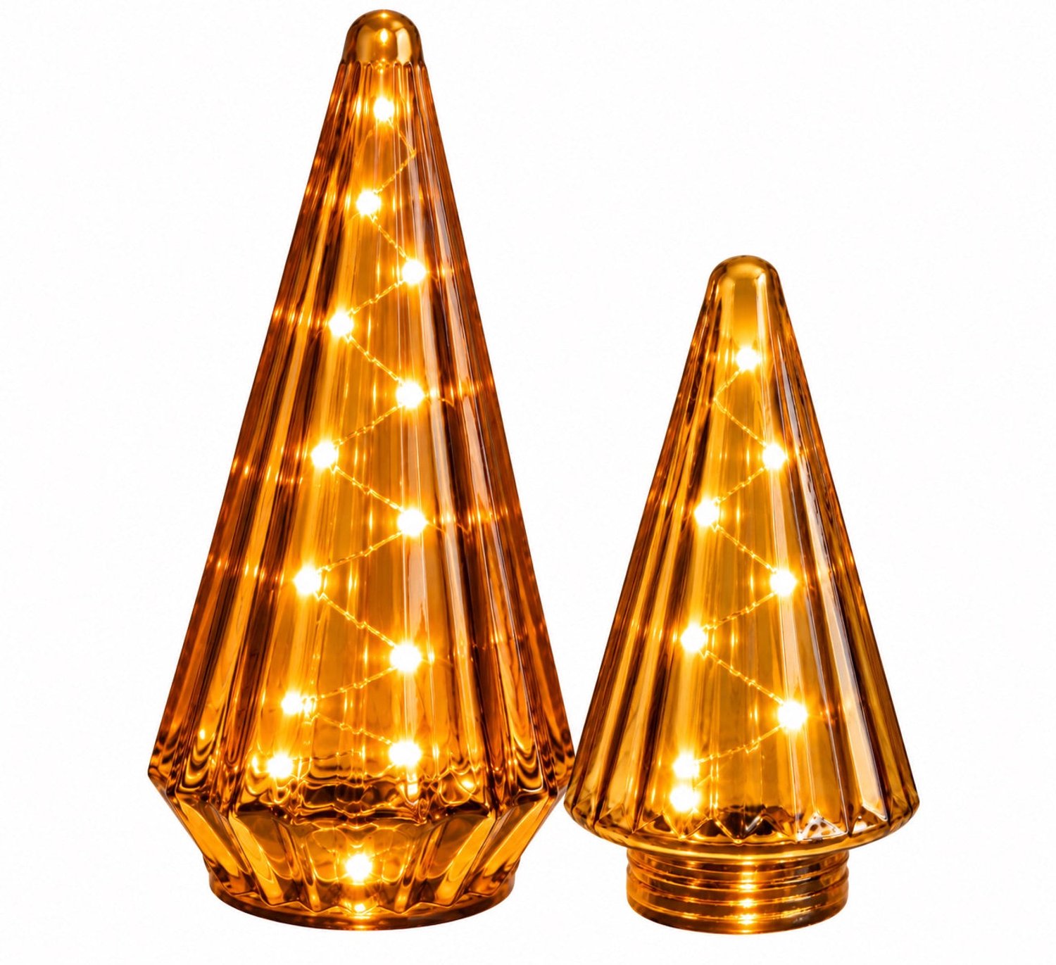 Glazen Kerstboom Amber S/2 met LED verlichting H:24 en 33cm