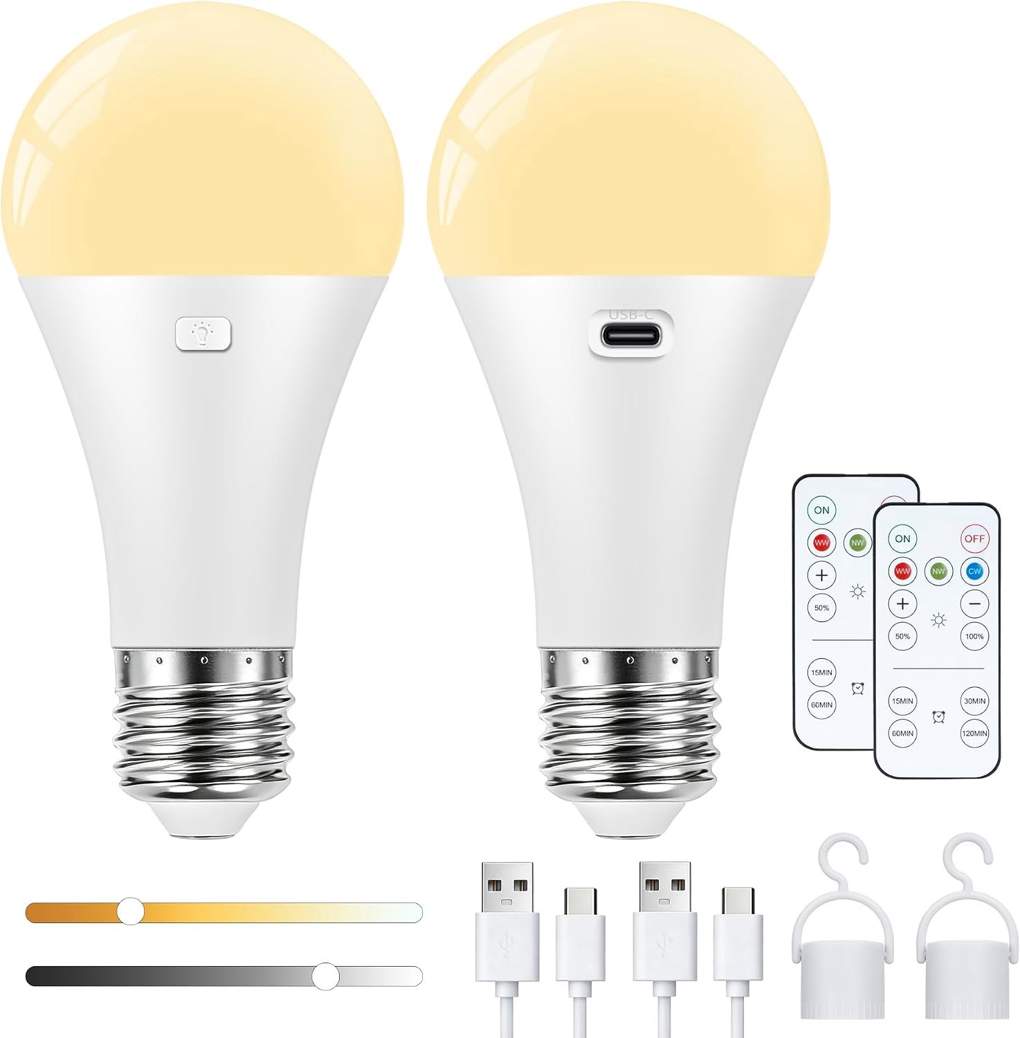 E27-lampen 2 stuks - oplaadbaar - afstandsbediening - ideaal voor tuin en camping - Homevero