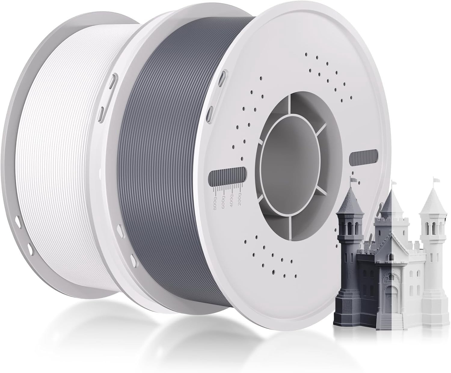 Navulfilament voor 3D-printers - Wit/Grijs - 2 Stuks - Compatibel met Bamboelab A1/A1 Mini/X1/P1 Serie - Voor 3D-printen