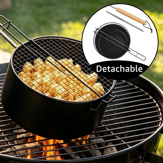 Outdoor Popcornpan - Zwart - 67 x 18 x 7,5 cm - Anti-aanbaklaag en Hittebestendige Handgreep - Voor Kampvuur en Buitengebruik — afbeelding 5
