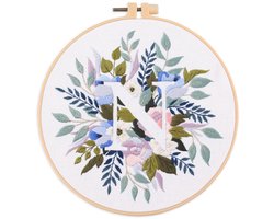 Abillyn Borduurstarterskit Engelse letter N en bloemen gestempeld met bedrukt patroon kruissteek borduurpakketten (Letter N)