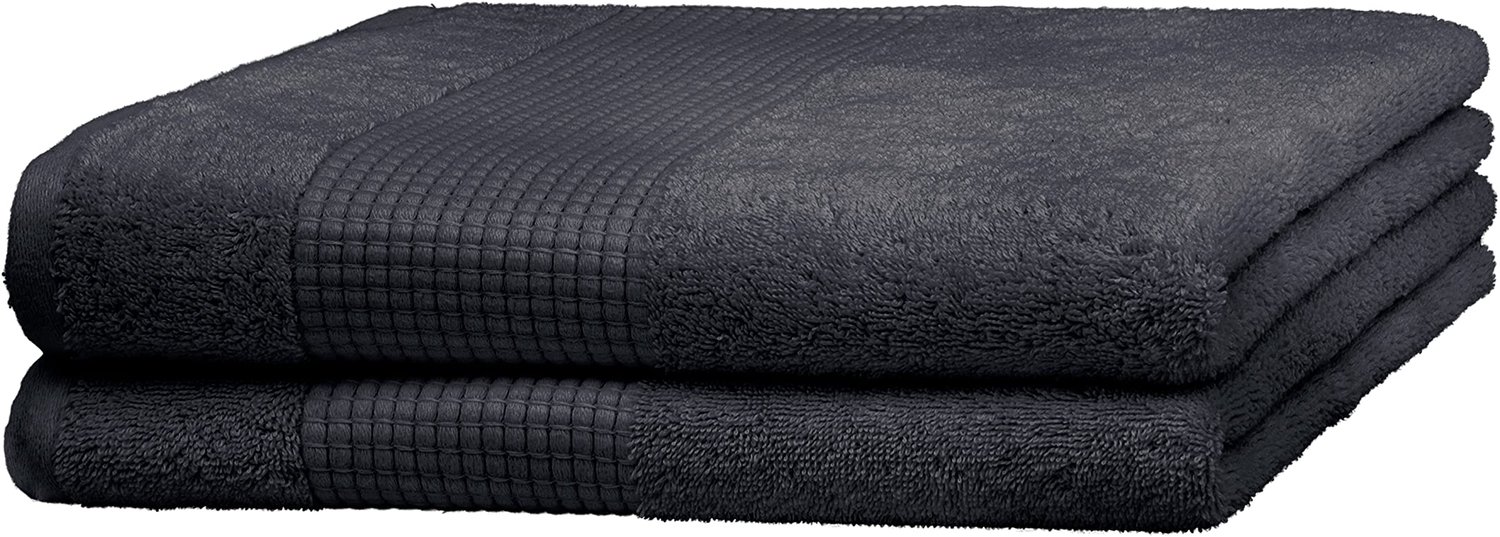 Merana Rome Handdoekset | absorberend, zacht en pluisvrij | Frottier Luxe Kwaliteit | 100% katoen | Oeko-TEX | 590 g/m² (Grafiet Zwart, 2 x Douchelake