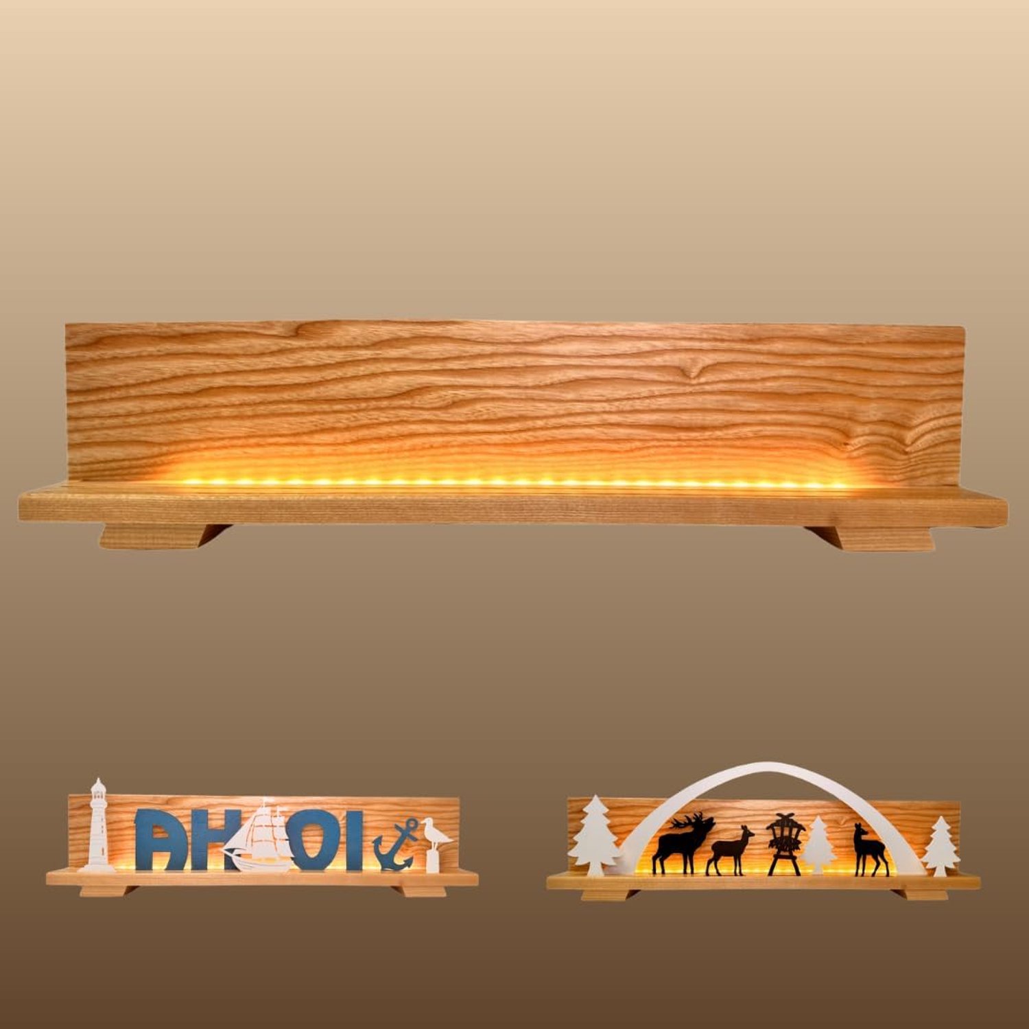 Decoratieve LED basis 60 x 14.5 cm - houten basis van essenhout - sfeervolle lamp - veelzijdige decoratie opties - ShopVlot