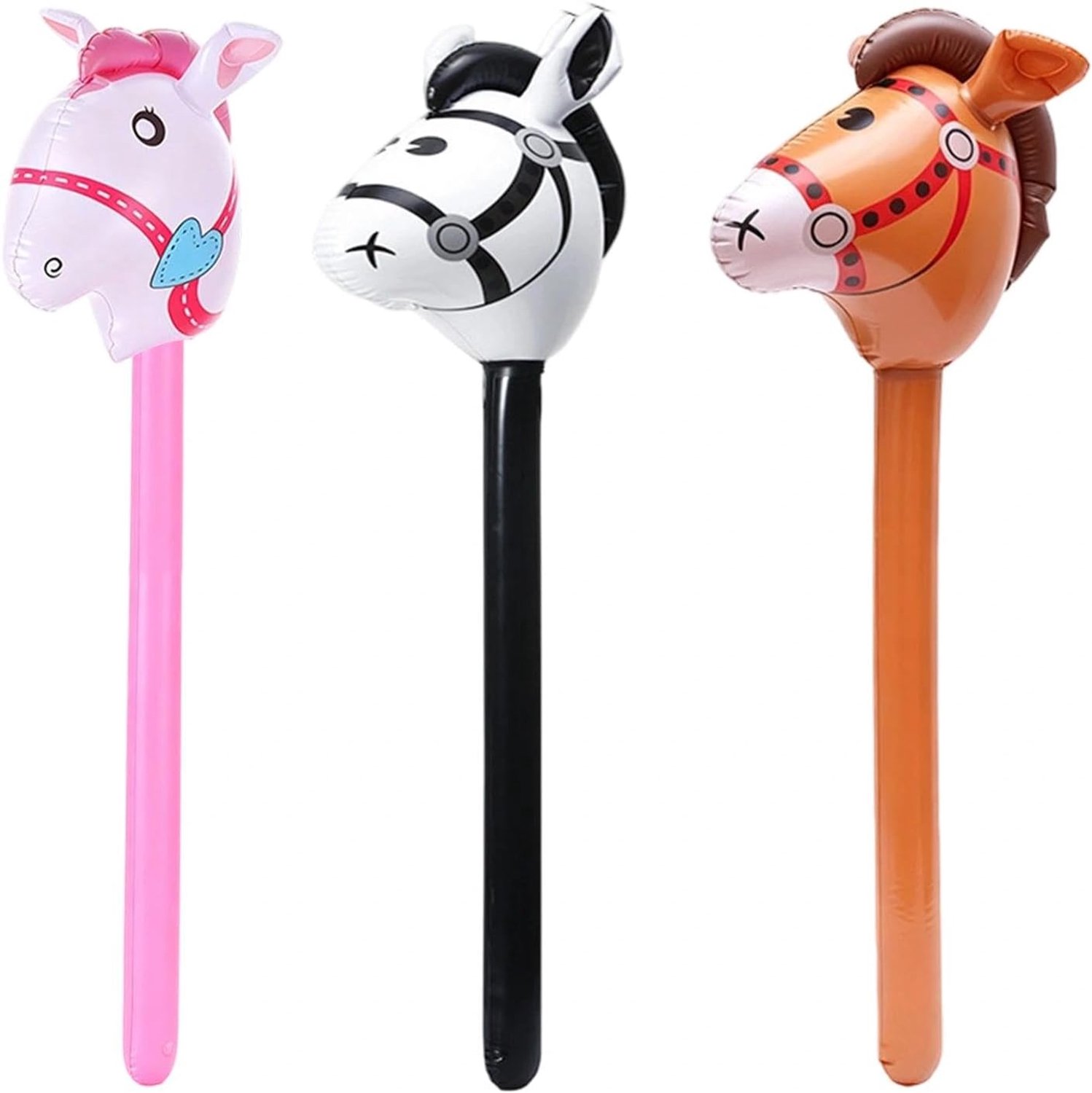 3 stuks opblaasbare paardenkopstokken, steekpaard, opblaasbare ponystaaf, hobbypaard, opblaasbaar paard, opblaasbare - ShopVlot