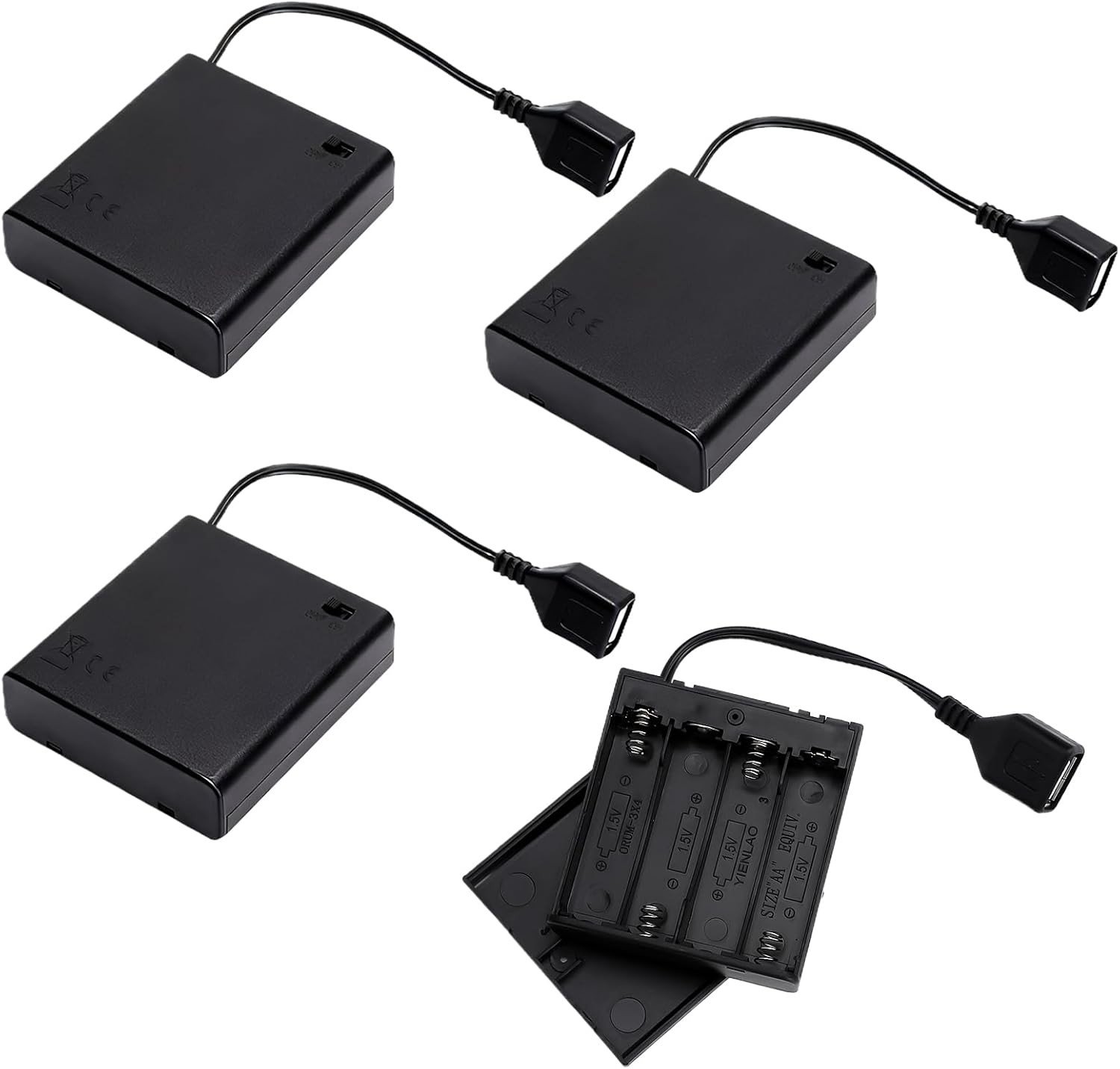 Batterijhouder met USB-Poort en Schakelaar - Kunststof - Geschikt voor 4 x 1,5V AA Batterijen - Voor Elektronische Projecten
