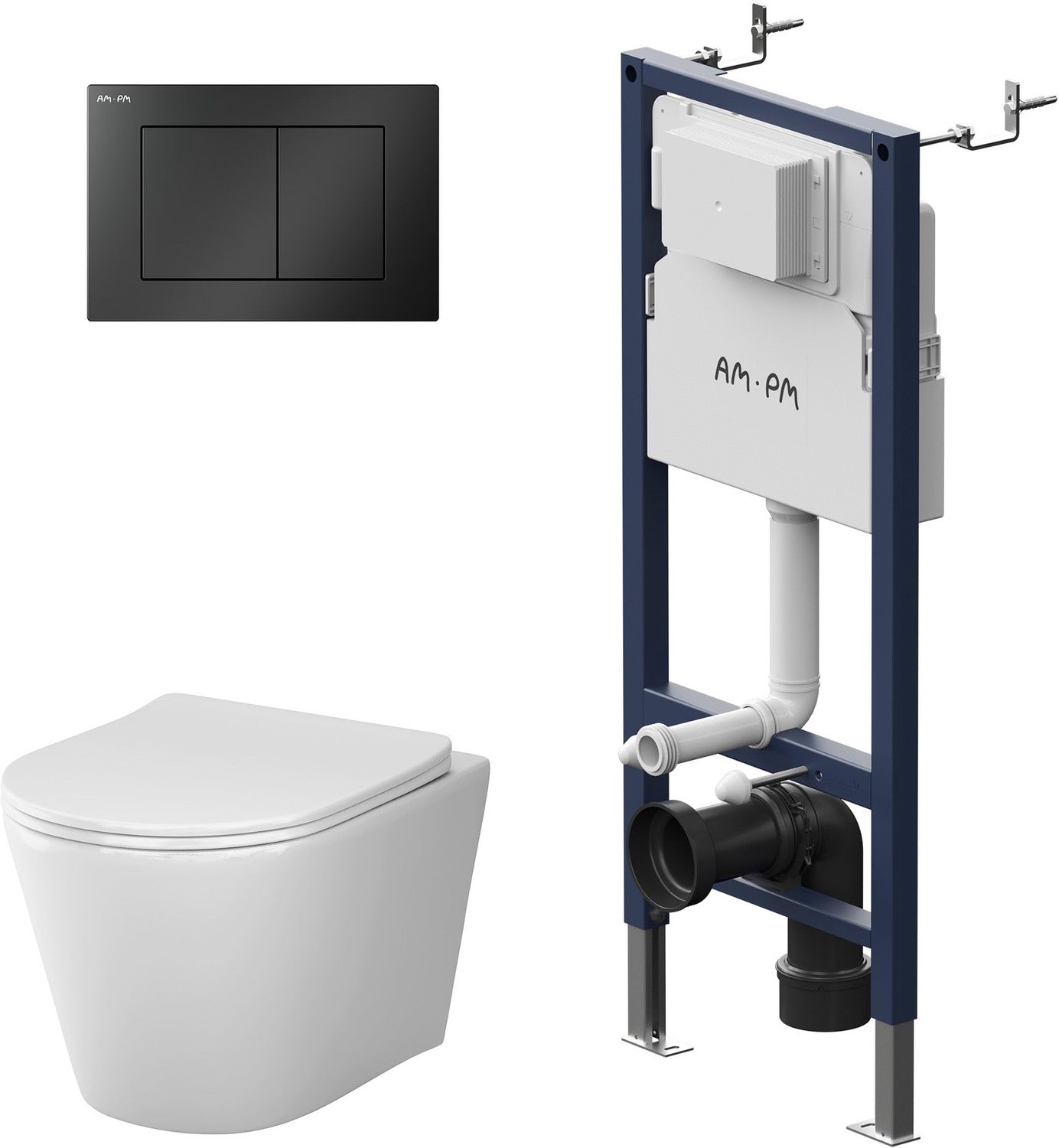 AM.PM Spike complete hangtoiletset met inbouwreservoir – zwart bedieningspaneel