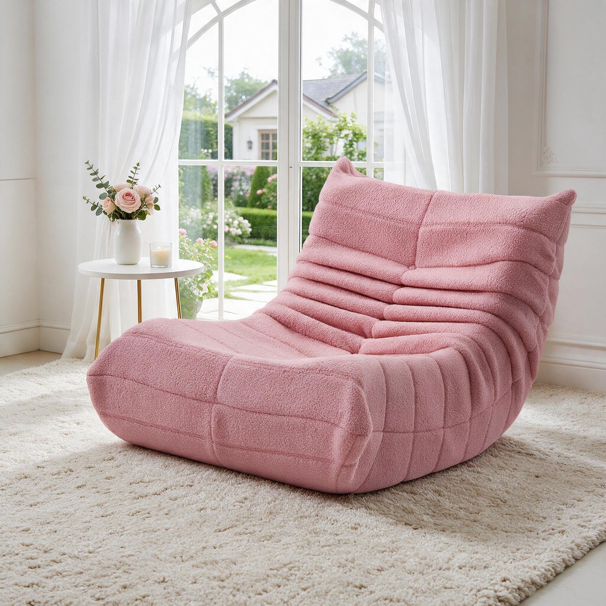 Vloerfauteuil voor Volwassenen en Teenagers, Vloerstoel Relaxfauteuil, Lazy Relax Stoel met Hoge Dichtheid Schuim, Max. 150 kg Belastbaar, Roze