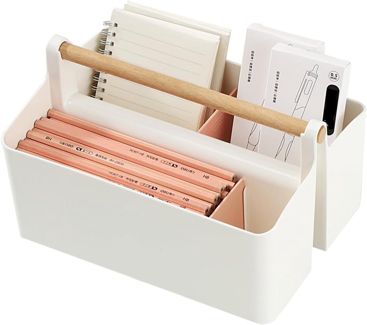 Organisator voor Bureau met 6 Compartimenten, Stapelbare Pennenhouder voor Thuis en Kantoor, Desk Organizer voor Kantoorbenodigdheden en Stationery Opslag, 25×17.5 x 15.5cm (Wit)