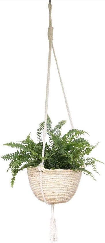 Handgemaakte Zeegras Hangmand voor Planten - Ideaal voor Binnen en Buiten, Decoratieve Oplossingen en Tuingereedschap (Beige)