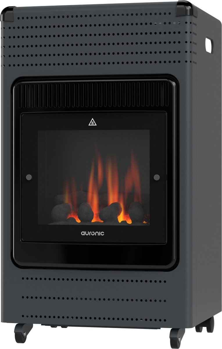 Auronic Mobiele Gaskachel - Met Vlam Effect - Tot 50m2 - 3400W Gas Heater - 2 Warmtestanden - Zuurstofbeveiliging - Incl Slang en Regelaar - Zwart