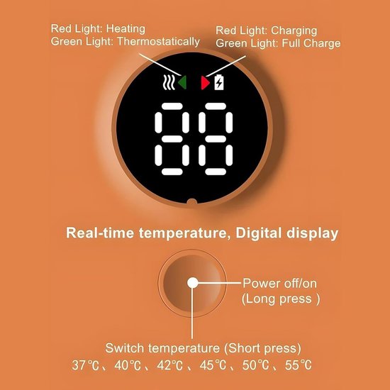 Slimme draagbare fleswarmer - draadloze digitale display, snelle verwarming en warmtehandhaving, slimme thermostaat onmiddellijke fleswarmer, ideaal voor auto/reizen/nacht van Merkloos — afbeelding 3