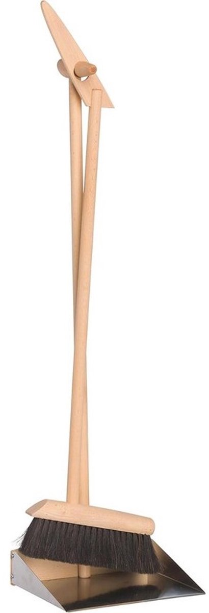 Stabiele Sta-veger-set met Roestvrijstalen Schep en Paardenhaar Bezem - 90 cm