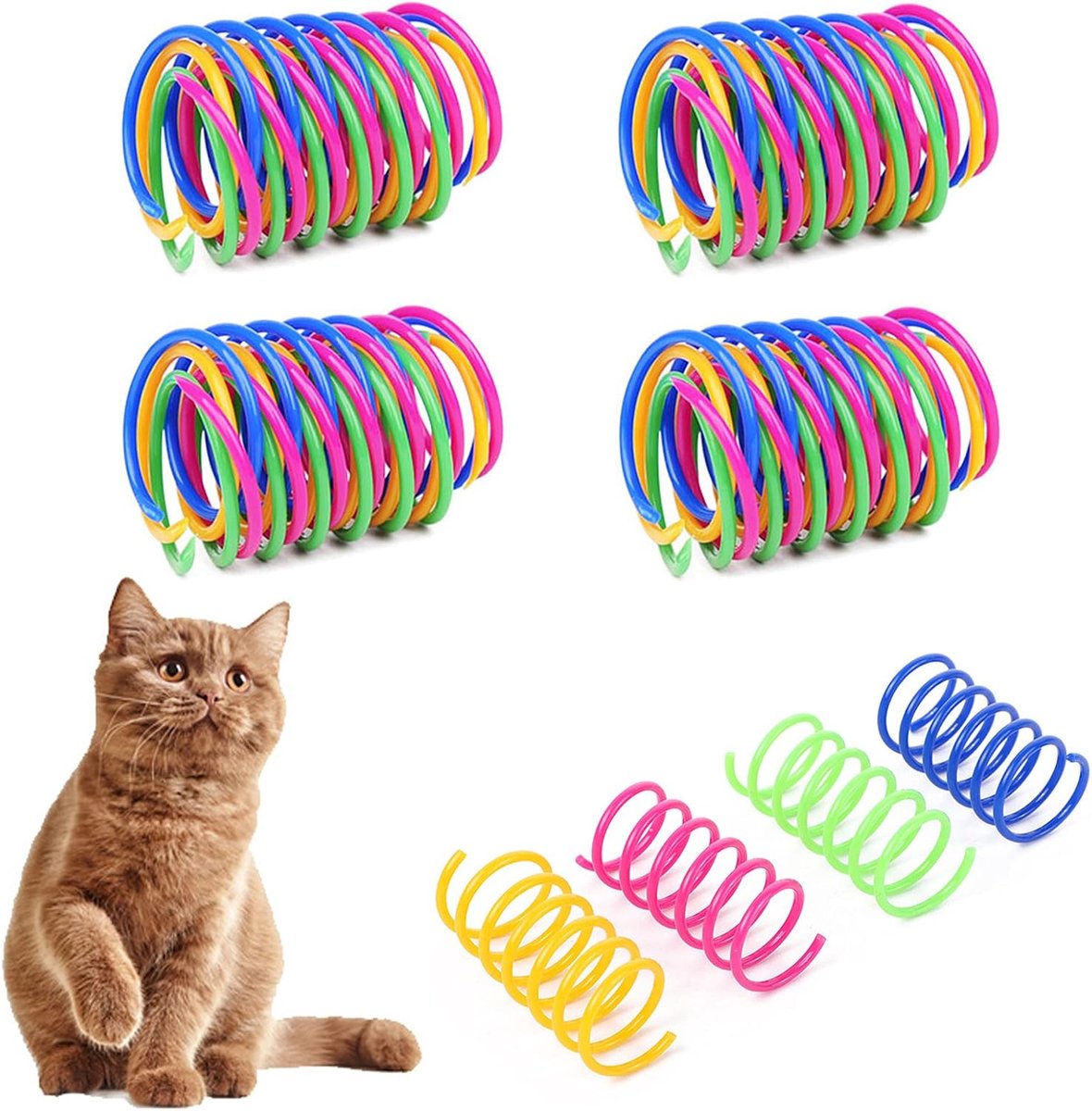 20 stuks kattenspringspeelgoed, 4 kleuren, kleurrijk, creatief kunststof spiraalveren, spiraalveren, spiraalveren, duurzaam interactief speelgoed voor katten, katten, huisdieren, speelgoed met spiraal