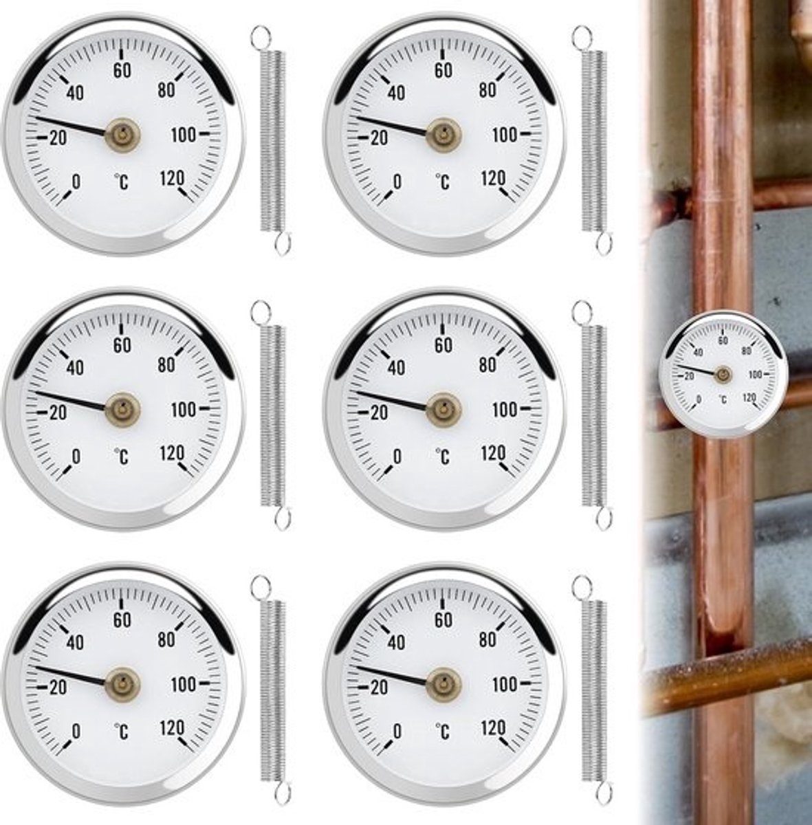 Buisthermometer set van 6 met clip-on veer - Temperatuurmeting 0-120 °C