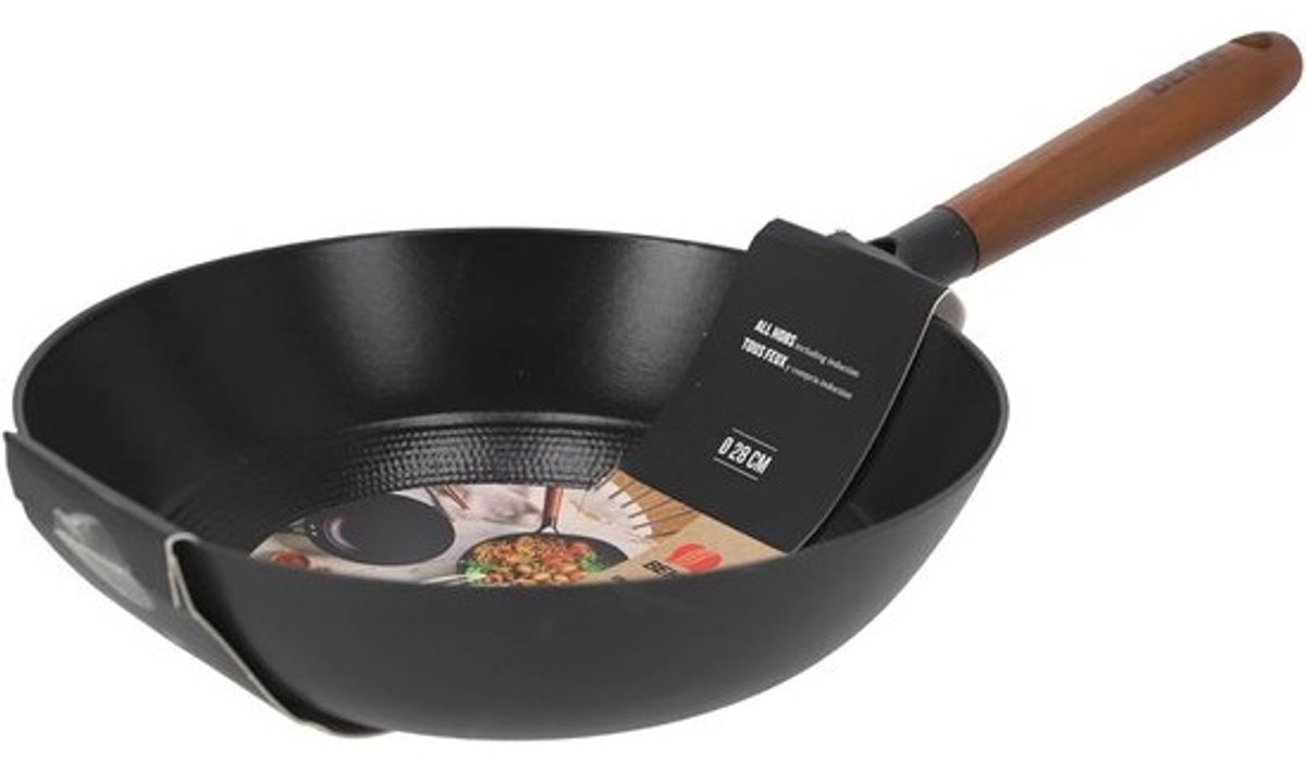 Wok pan 28 cm met keramische coating en houten handvat