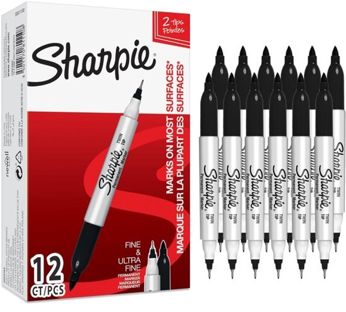 Solidchoice - Twin Tip Permanente Marker 12 Stuks, Zwart