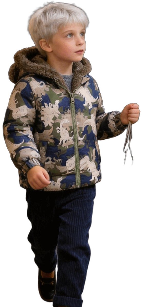 Currero Winterjas Parka Jongens Lange Jas Wintermantel Overjas Gewatteerd Waterdicht Winter Stijlvol Mantel Kinderen 3-4 Jaar Dinosaurus Fossiel Kalk