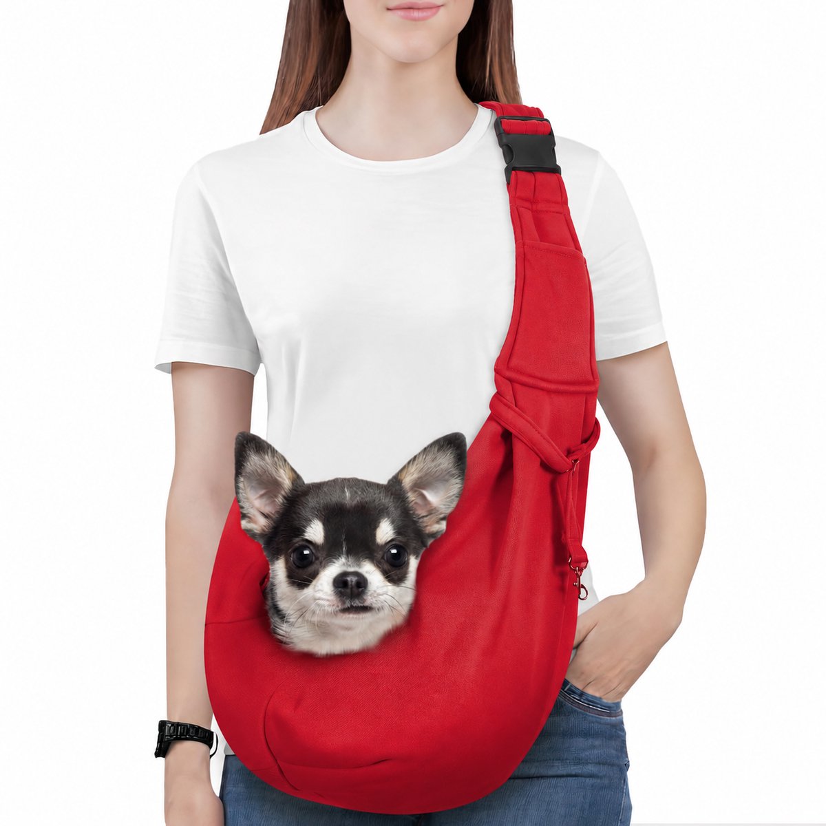 Geweo Honden Draagtas - Hondendraagzak Schoudertas - Verstelbare Draagzak voor Honden & Katten - Draagriem Schoudertas voor Kleine Honden & Katten - Max 7,5 Kg - Rood