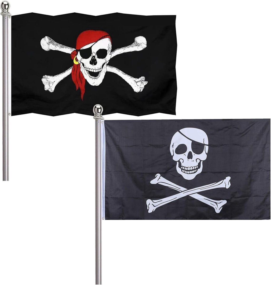 Caribische Piratenvlag Sjaal met Doodskop voor Halloween Decoraties - 2 Stuks, Feestartikelen, Piratenaccessoires, Kostuumaccessoires