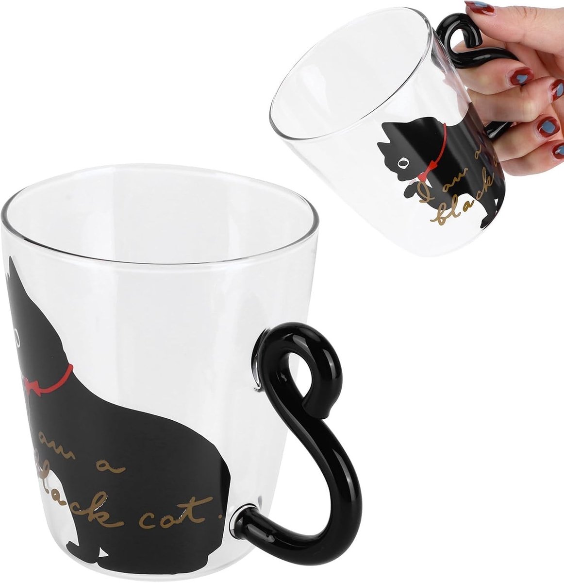 Set van 2 Schattige Kat Glazen Bekers, 300ml Borosilicaat Glazen Koffiemokken voor Thee, Sap en Dranken