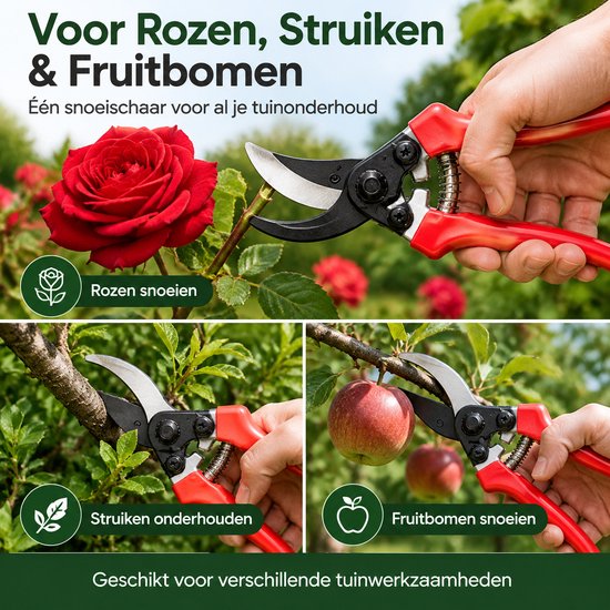 Snoeischaar - Professionele Tuinschaar met SK5 Koolstofstalen Lemmet - Scherpe Takkenschaar voor Snoeien van Bomen, Struiken en Planten - Ergonomische Handgreep - Duurzaam Tuingereedschap voor Tuinonderhoud - 27 cm — afbeelding 4