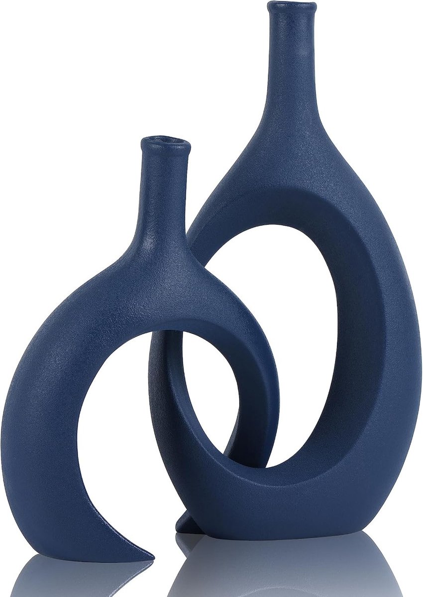 Keramische vaas - Blauw - Set van 2 - Moderne decoratieve vazen - Voor woon- en eettafeldecoratie