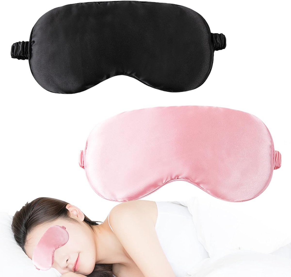 Comfortabel oogmasker set van 2, zijden slaapmasker voor vrouwen, ideaal voor reizen, ontspanning en betere slaapkwaliteit