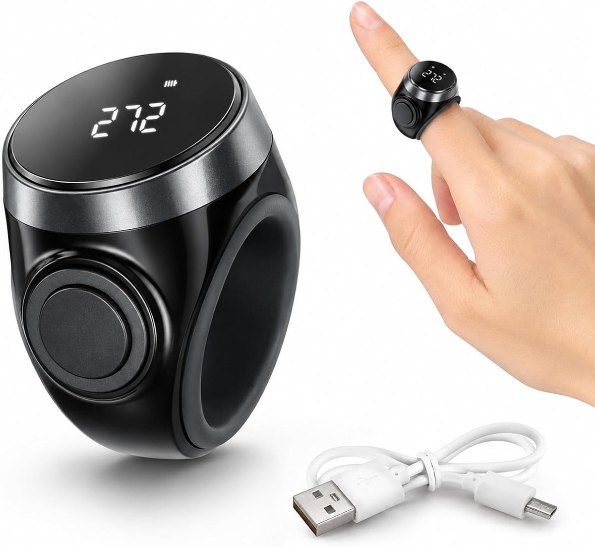Handmatige telmachine voor vingers - Digitale clicker, tellen, telapparaat, zwart kunststof