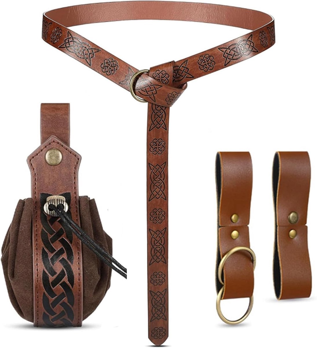 4-delige Middeleeuwse Kledingaccessoires voor Vrouwen, Viking Kostuum met Riem, Tas en Gespen voor Piraten, Heksen en Ridders