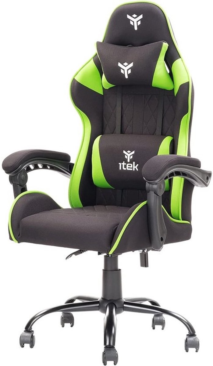 Ergonomische Gamingstoel met Hoofd- en Rugkussens - Zwart-Groen
