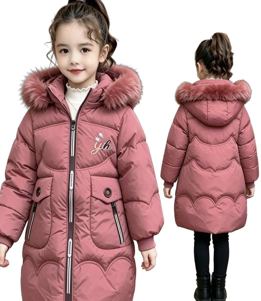 Currero Winterjas Parka Meisjes Lange Jas Meisje Wintermantel Overjas Gewatteerd Waterdicht Winter Stijlvol Mantel Kinderen 9-10 Jaar Stoffige Roos