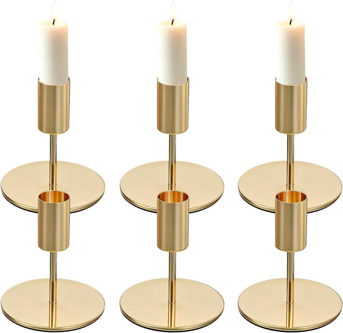 6 stuks kandelaars goud, kaarsenhouder metaal 9,5 cm voor staafkaarsen