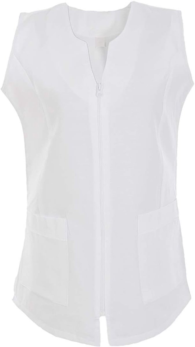 Damestas, mouwloos, wit/zwart, werkuniform