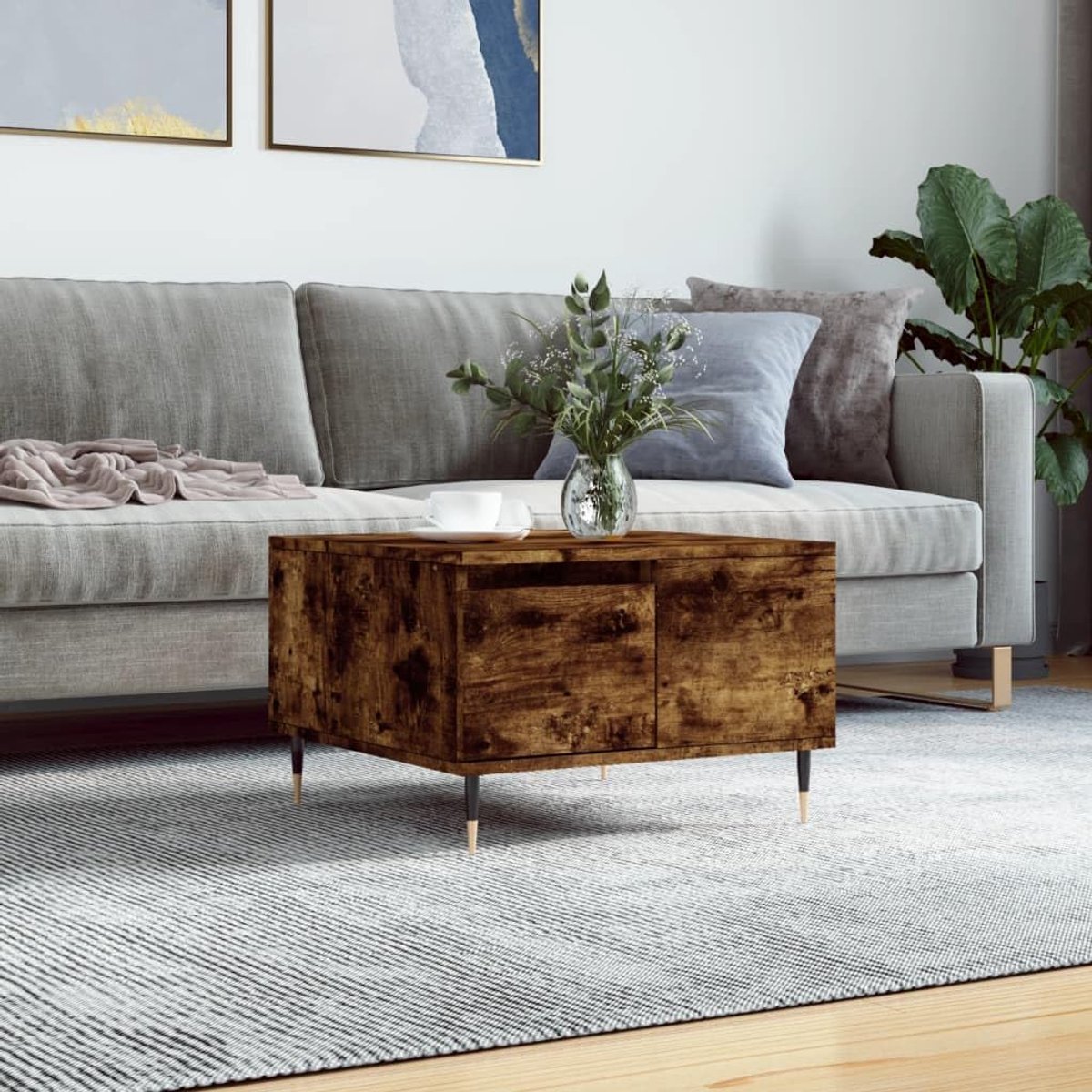 Bewerkt hout trendy met lade gerookt eikenkleurig 55x55x36 5 cm