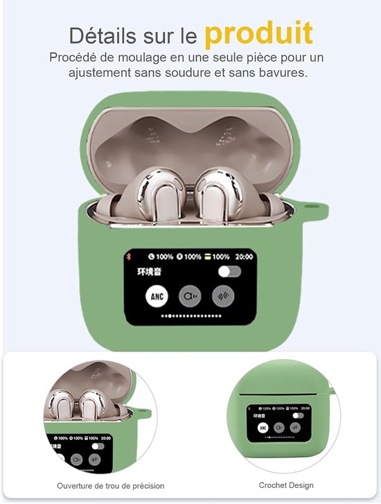Hoes voor JBL Tour Pro 3 Wireless Headphones, daunke zachte siliconen beschermhoes, huidvriendelijk etui met karabijnhaak, volledige bescherming, matcha groen — afbeelding 2
