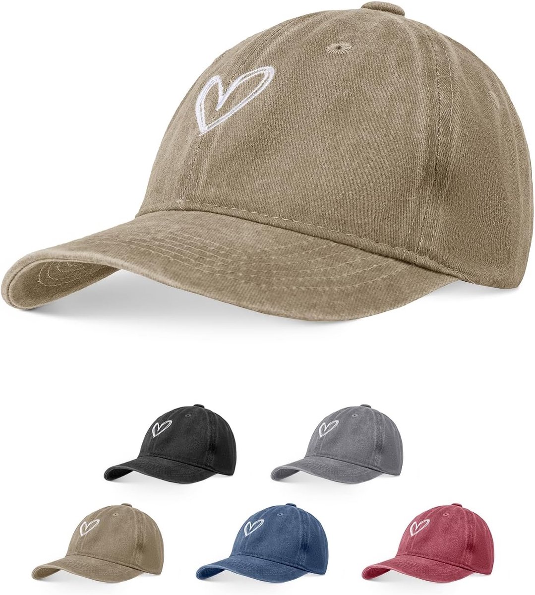 Vintage baseballpet voor dames, met hartvormig borduurwerk, verstelbare katoenen zonnepet voor de zomer