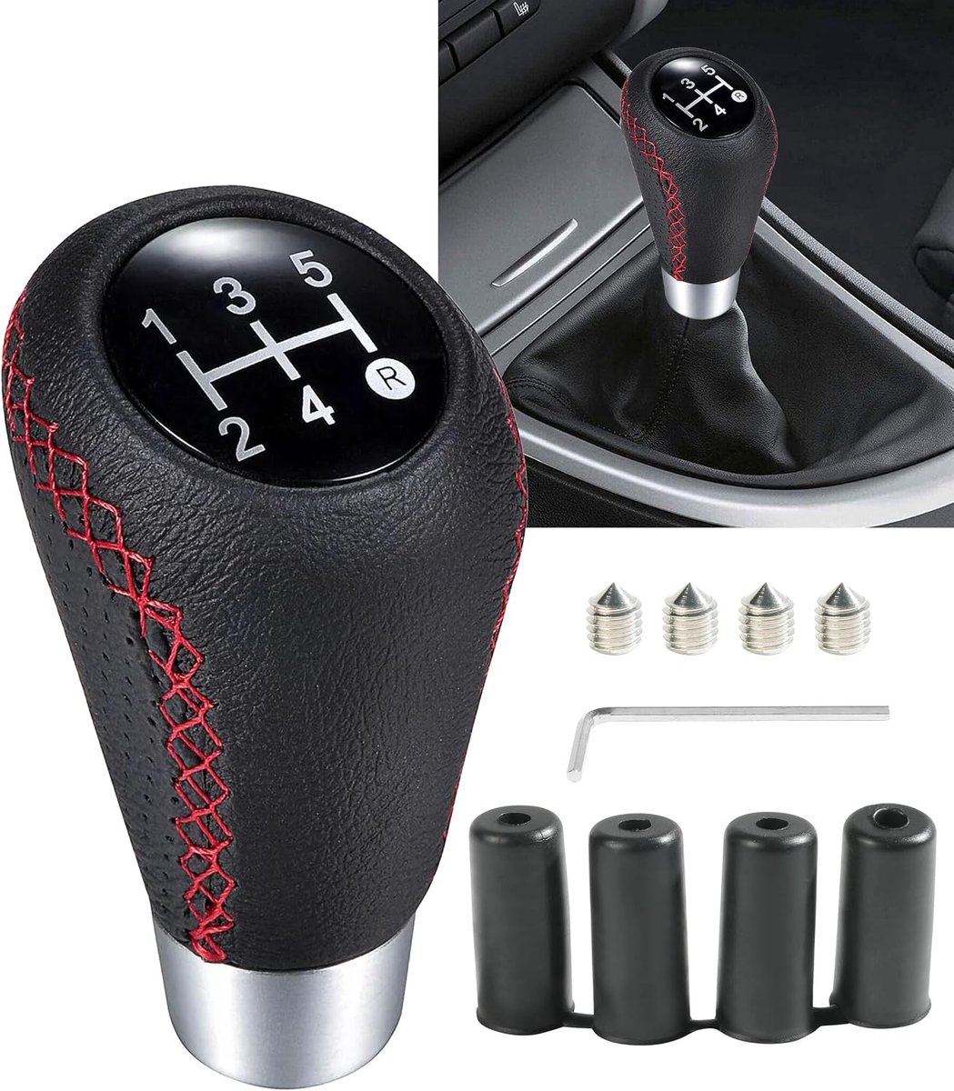 Versnellingspook voor auto, 5-versnellingsknop, adapter voor handgeschakelde versnellingsbak met 4 slangen (zwart & rood)