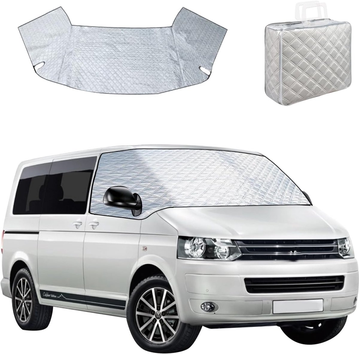 Voorruit cover voor VW T5 2003-2015, Zilver Opvouwbare Voorruit Wrap Cover, Externe Thermische Anti Frost Ice Waterdichte Voorruit Cover