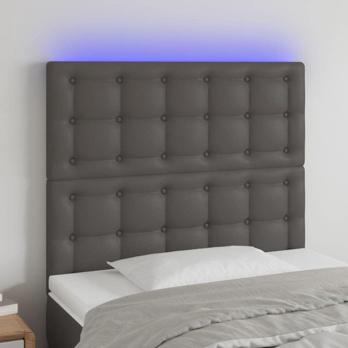 Hoofdeinde voor bed 100 cm breed met led, kunstleer grijs, in hoogte verstelbaar 118/128 cm, hoofdeinde met led-band om te snijden, rugsteun voor lezen