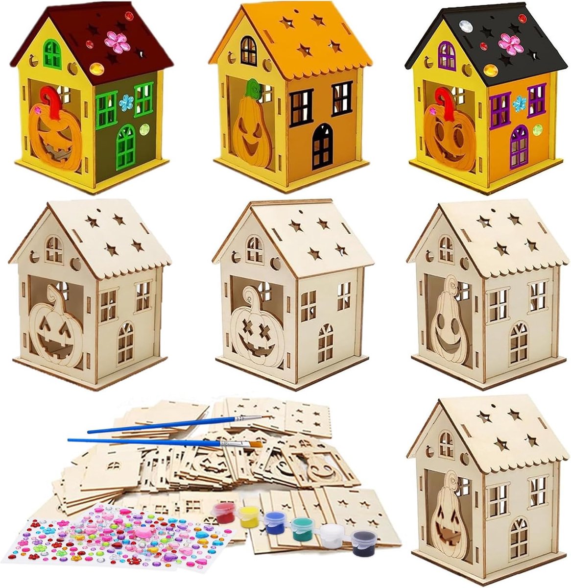 Handwerk, lantaarn voor kinderen, houten huiskit voor kinderen, Zucchagoo Halloween handwerk, kit van hout, betoverd huis voor kinderen voor Halloween-feestjes