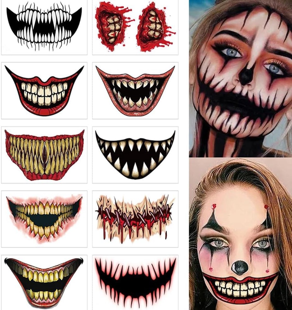 Mondtatoeage, 10 vellen Gezichtsstickers, Tijdelijke Stickers voor Feest en Cosplay