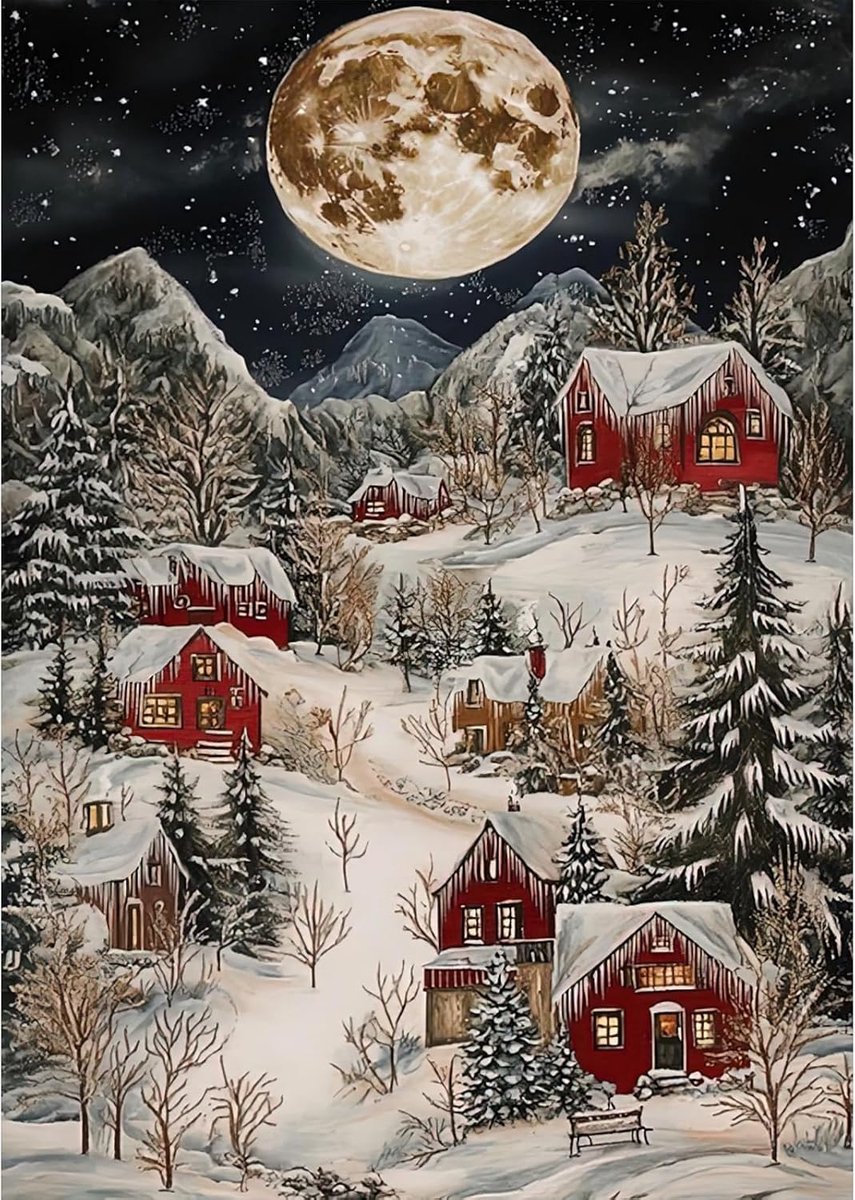 5D DIY Diamant Schilderij Kits Winter Dorp Complete Kerst Diamond Painting voor Volwassenen Beginners, Liefhebbers Diamant Kunst, Home Muur Decor Diamant Schilderij Met 30x40 cm