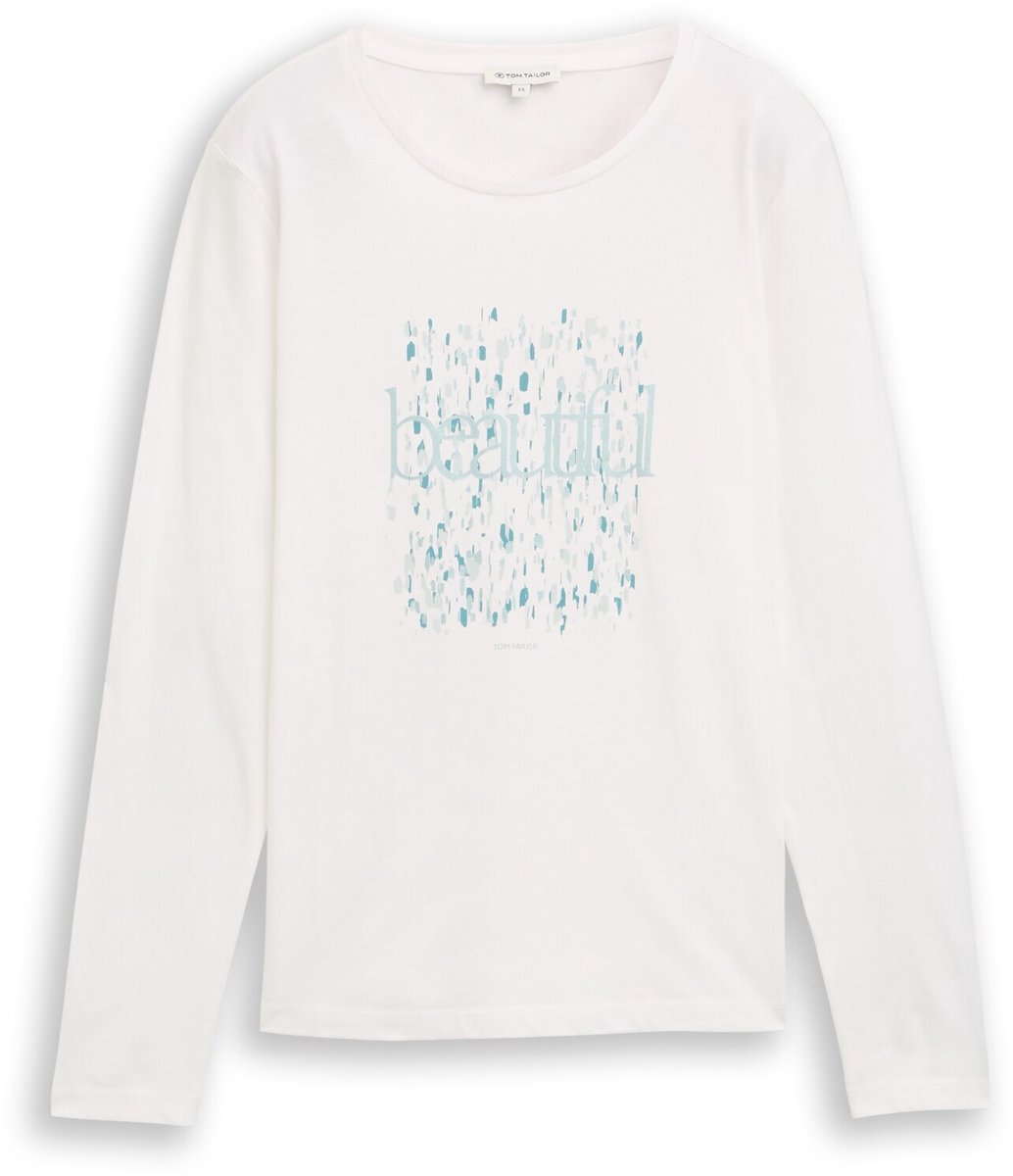 Tom Tailor - Shirt met lange mouwen en print - Maat XS - Whisper White