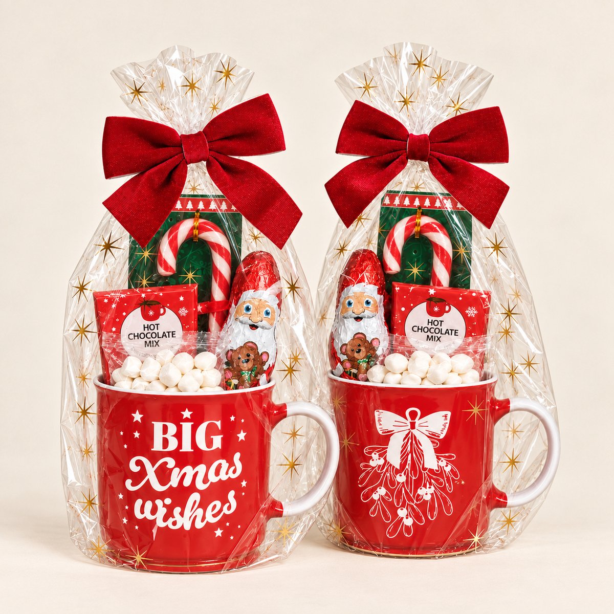 EasyMart Kerstmokken Cadeauset – Kerstpakket – 2 x 700 ml – Kerstcadeau met Chocolademelk, Marshmallows, Chocolade en Candy Canes