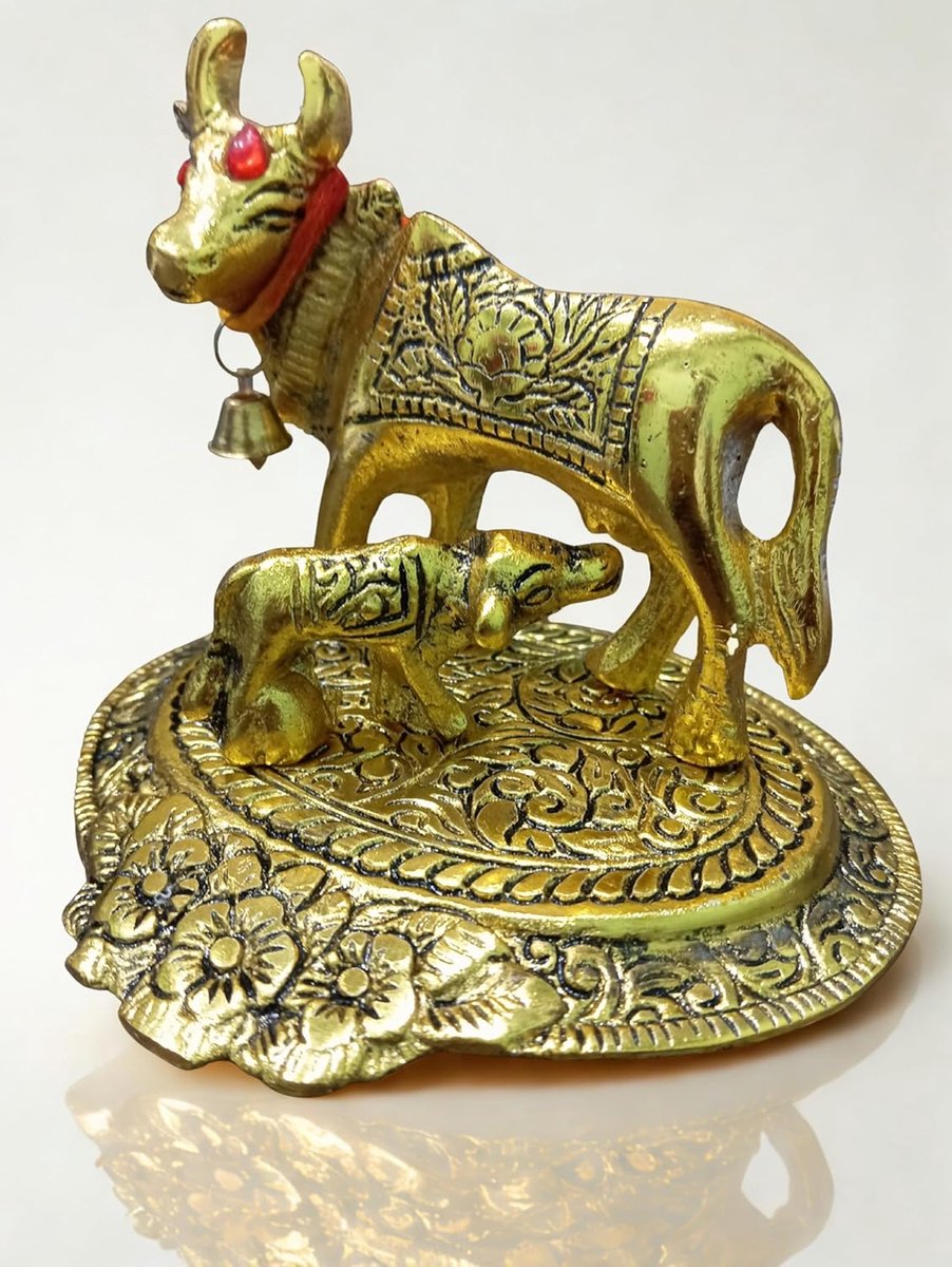 Kamdhenu-koe met kalf Vastu-idool | Komatha-koe met kalfsstandbeeld voor Pooja | Kamdhenu koe- en kalfsbeeldafgoden voor huisdecoratie, Vastu, Feng Shui en Pooja kamer.
