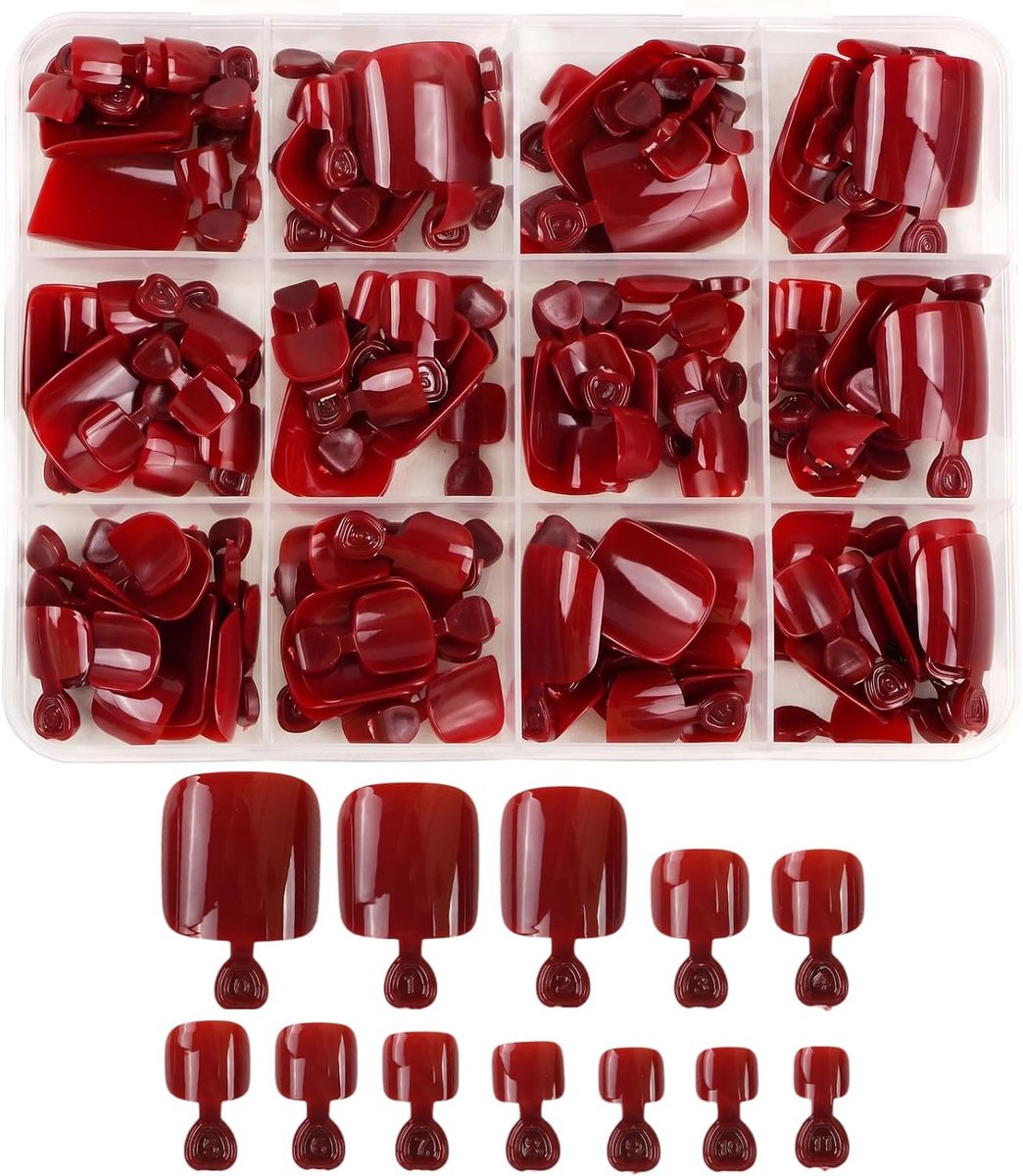 144 stuks rode kunstteennagels voor vrouwen, 12 maten