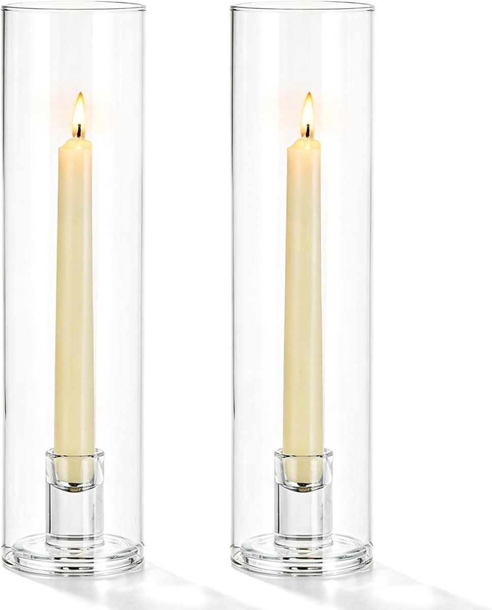 2 stuks kandelaars voor puntige kaarsen, kaarsenbasis, glazen kandelaar, stompkaarsenhouder, tafeldecoratie met afneembare glazen buizen, kandelaar, staafkaarsen voor tafelopzetstuk, bruiloft