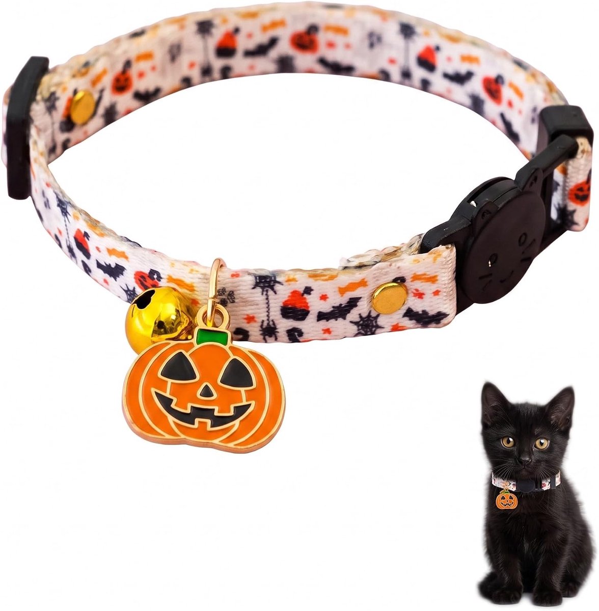 Halloween pompoen, 1 stuk, veiligheidsgesp om verlies te voorkomen, zachte en verstelbare stoffen kabel, origineel kostuum accessoire voor huisdieren